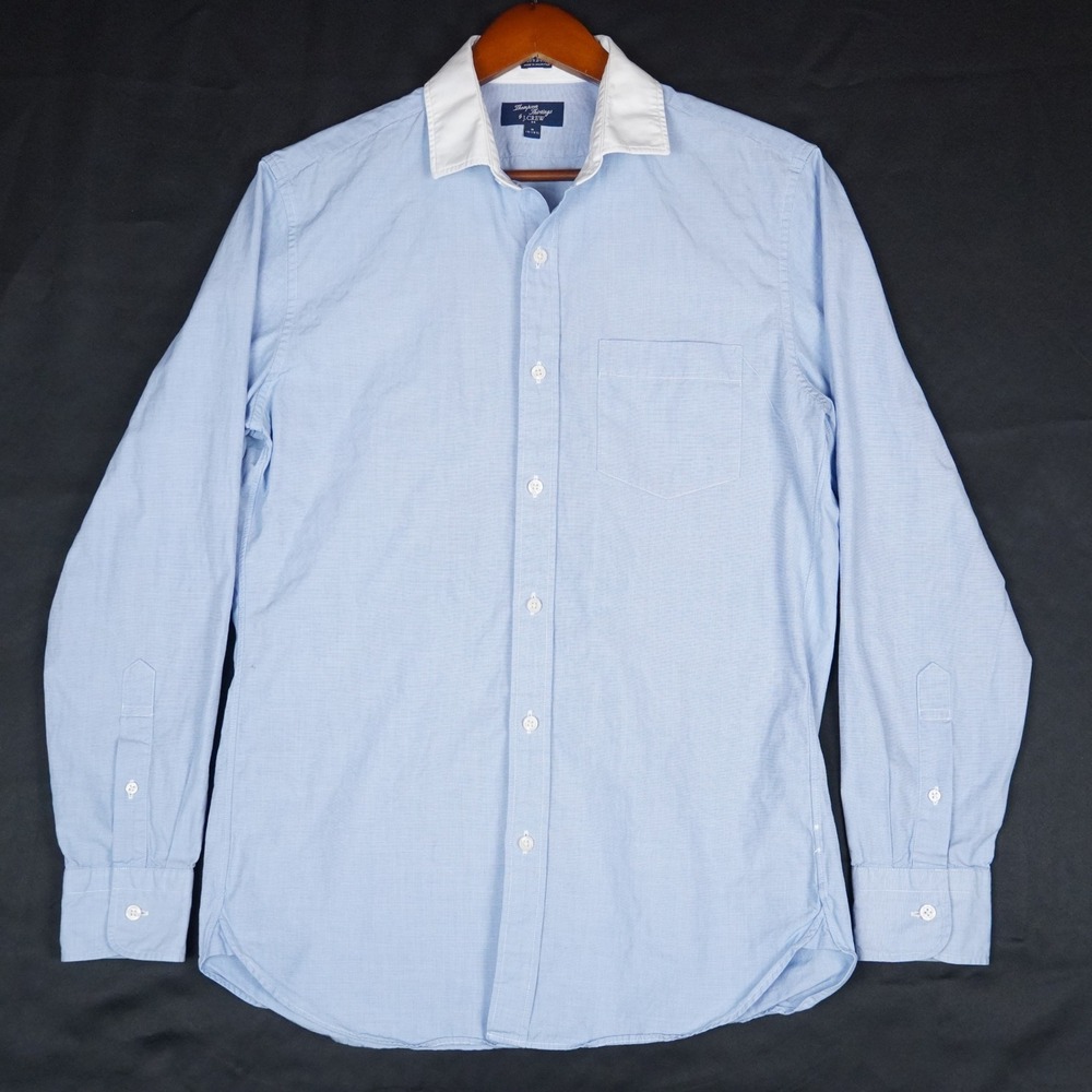 J.Crew Thompson Shirtings Mens M Blue White Contrast Collar 100% Cotton